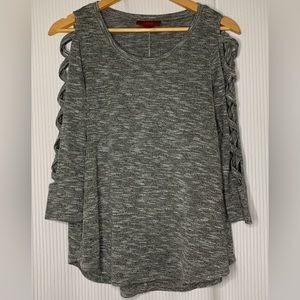 Jennifer Lopez - Heather Grey Knit Long Sleeve Top With Lattice Detail - Medium